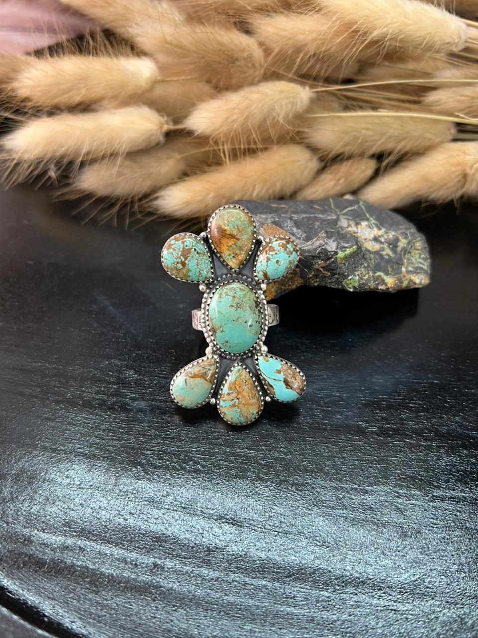 Handmade Sterling Silver Baja Turquoise Collection: Adjustable Ring "Signed Nizhoni" (1)