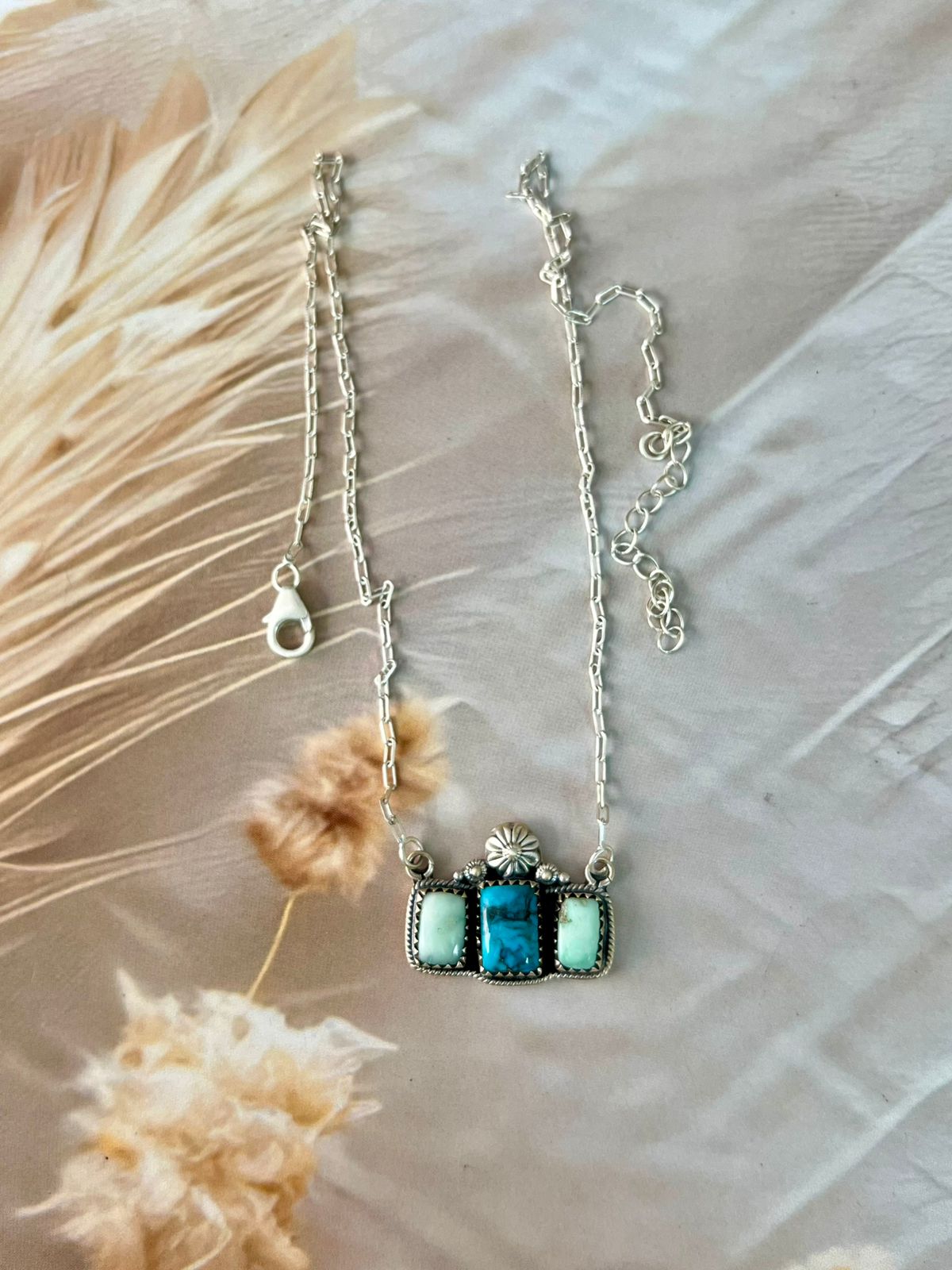 Handmade Sterling Silver Paloma with Arizona Blue Turquoise Necklace "Signed Nizhoni"