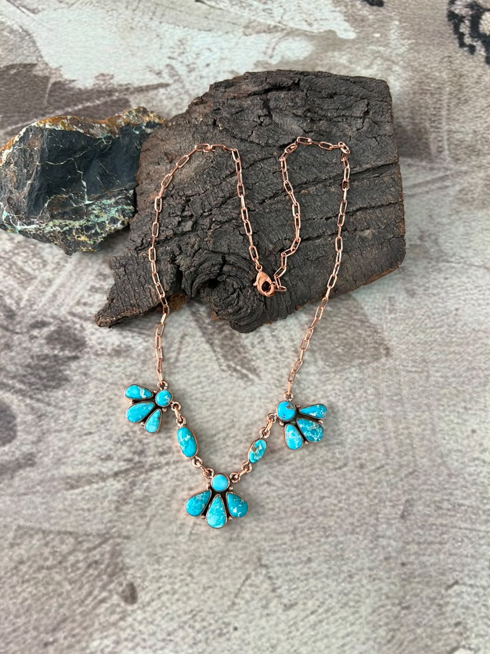 Handmade White Water Turquoise Copper Collection: Necklace Signed Nizhoni