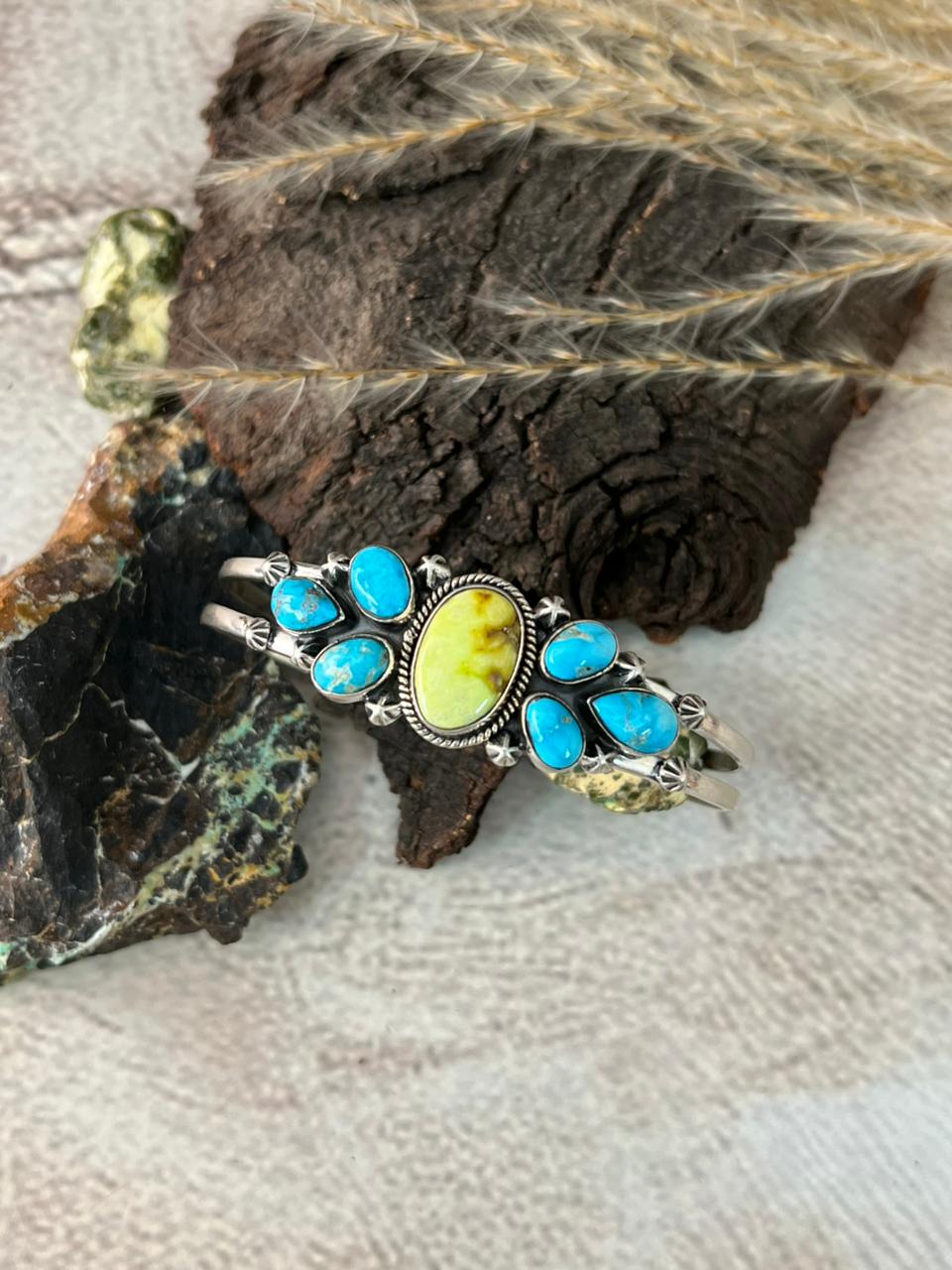 Handmade Sterling Silver Sierra Bella with Palomino Turquoise Collection: Cuff Bracelet "Signed Nizhoni"