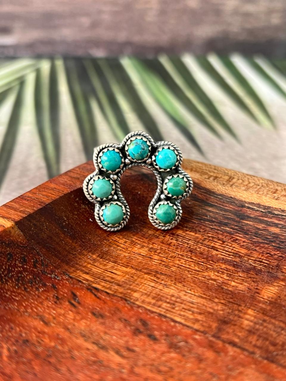 Handmade Sterling Silver Kingman Turquoise Adjustable Naja Ring "Signed Nizhoni"