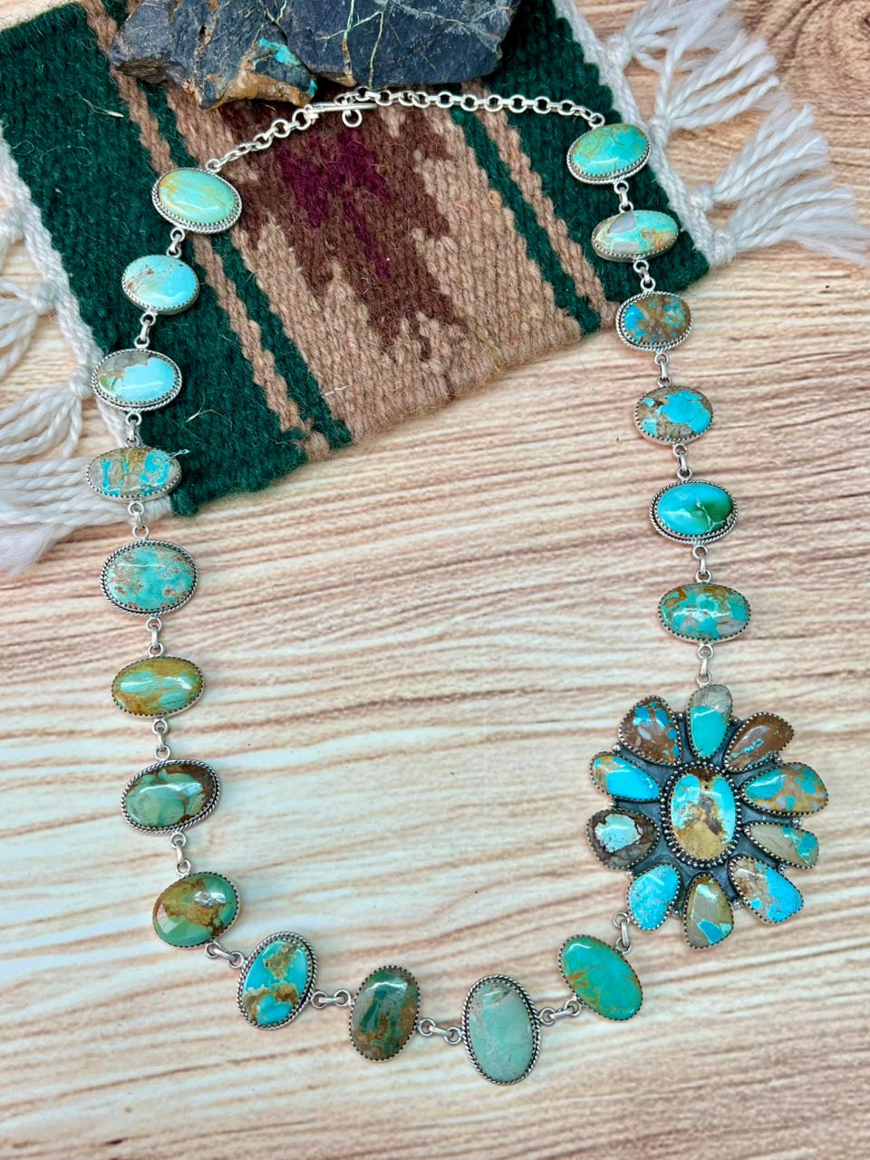 Handmade Sterling Silver Ribbon Royston Turquoise Necklace "Signed Nizhoni"