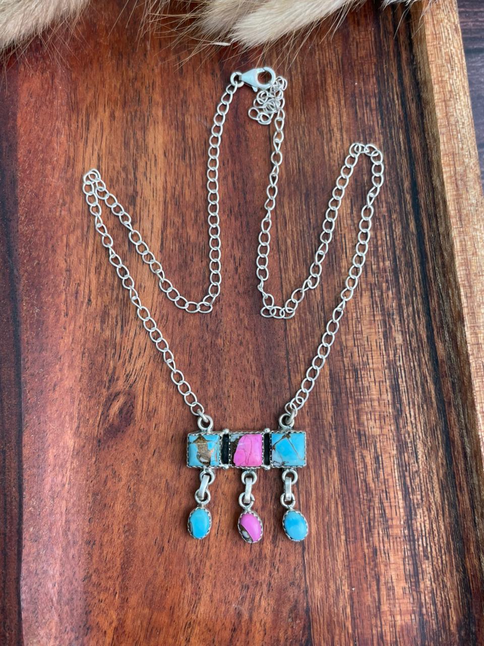 Handmade Sterling Silver Cotton Candy Bar Necklace "Signed Nizhoni"
