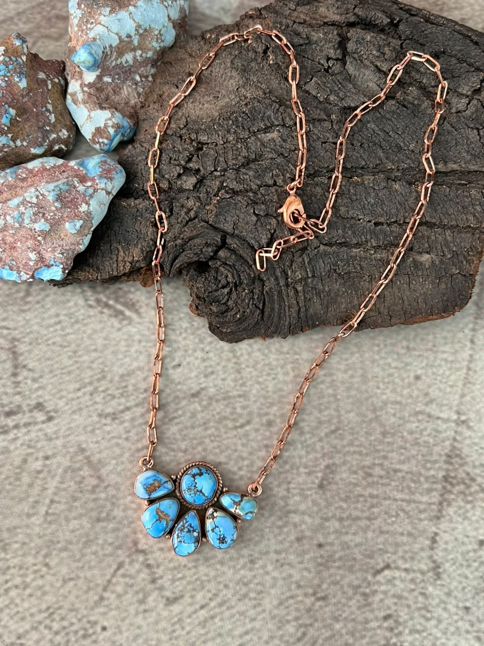 Handmade Golden Hills Turquoise Copper Collection: Necklace Signed Nizhoni