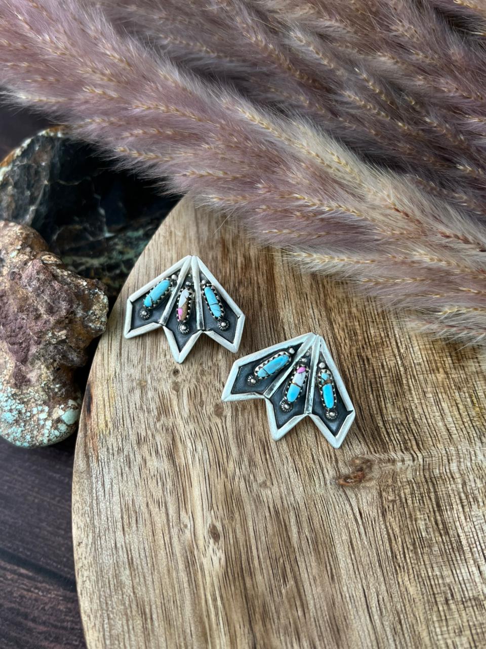 Handmade Sterling Silver Cotton Candy Post Studs Earrings "Signed Nizhoni"