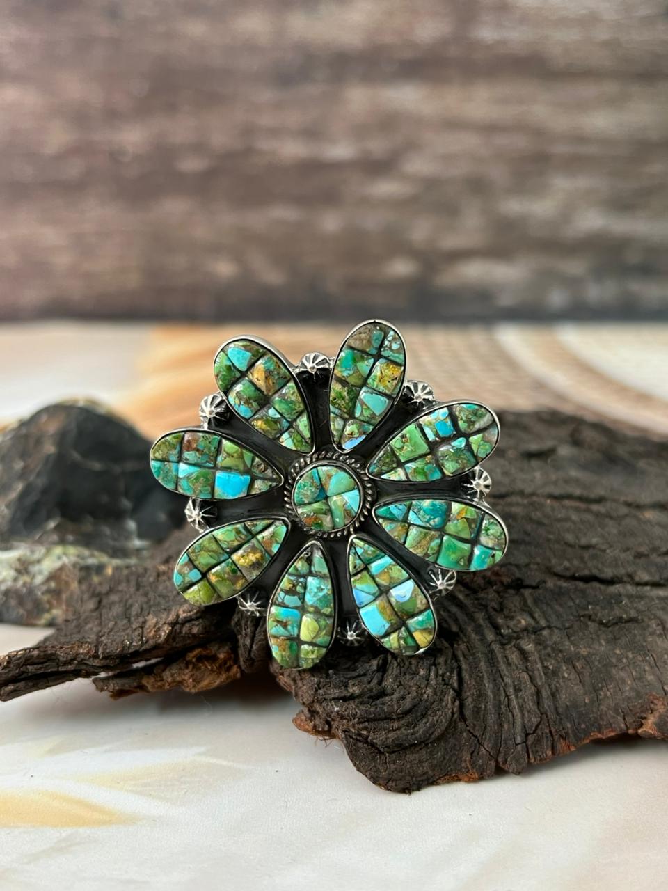 Handmade Sterling Silver Sonoran Cobble Collection: Sonoran Mountain Turquoise Adjustable Ring "Signed Nizhoni"