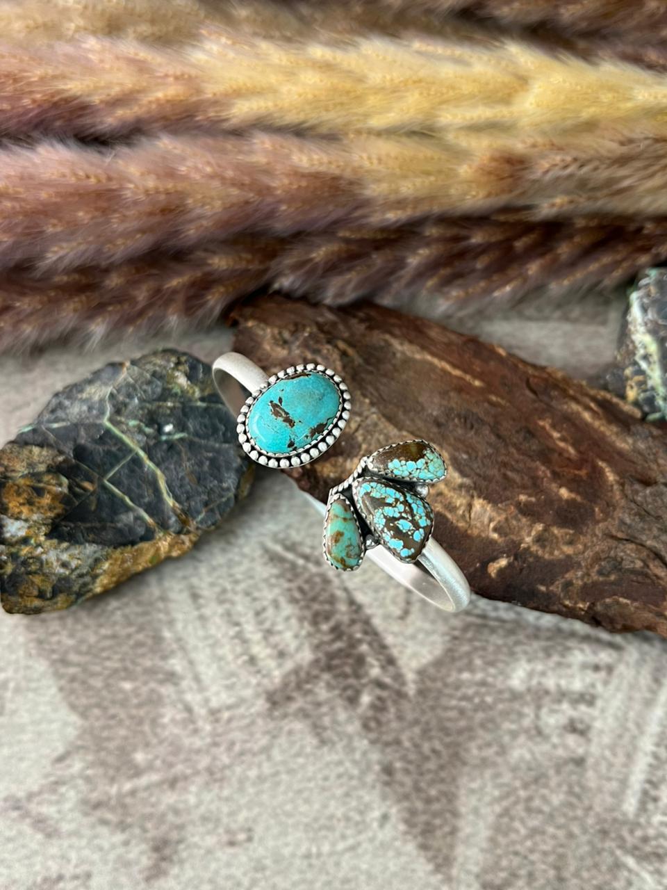 Handmade Sterling Silver Number 8 Turquoise Cuff Bracelet "Signed Nizhoni"