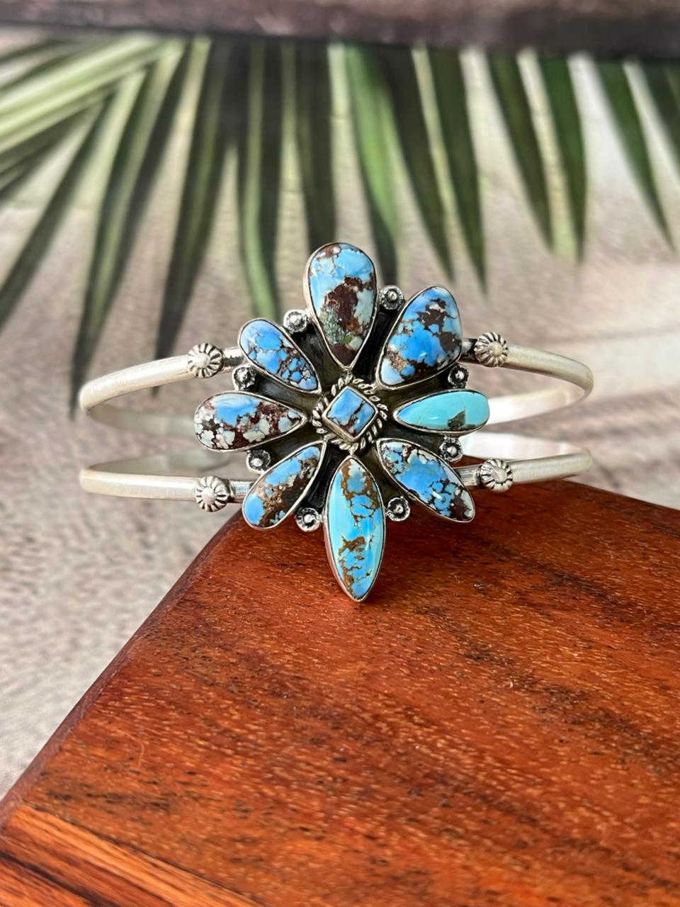 Handmade Sterling Silver Golden Hills Turquoise Cuff Bracelet "Signed Nizhoni"