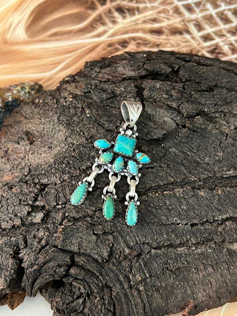 Handmade Sterling Silver Kingman Turquoise Pendant "Signed Nizhoni"