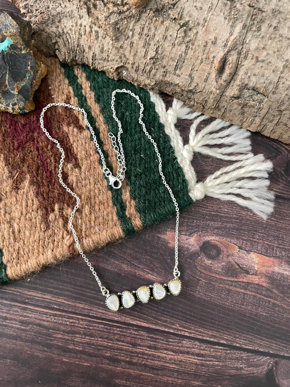 Handmade Sterling Silver Wedding Collection: Mother of Pearl Necklace "Signed Nizhoni"