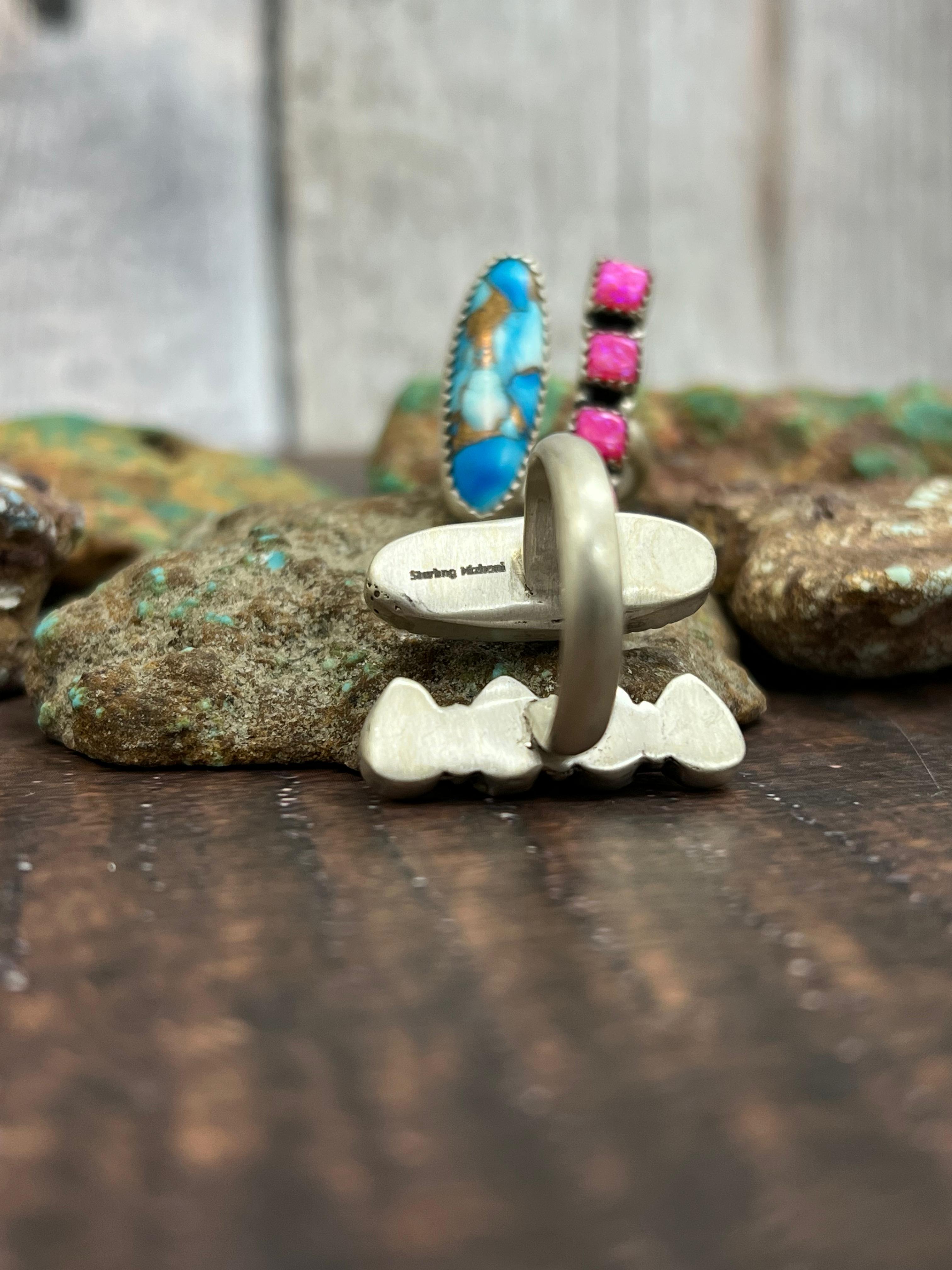 Handmade Sterling Silver Multistone Adjustable Ring with Signed Nizhoni