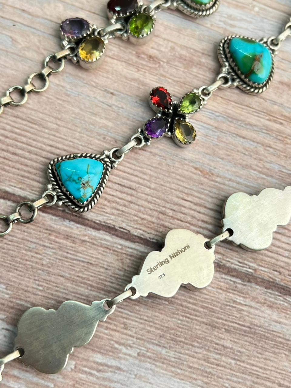 Handmade Sterling Silver Sonoran with Cut Stone Bracelet "Signed Nizhoni"