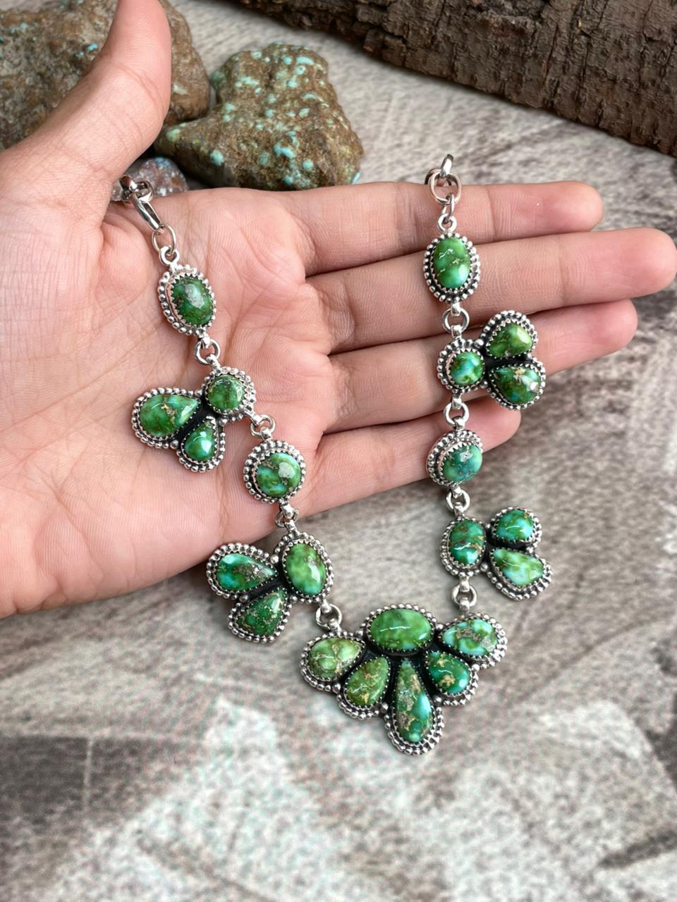 Handmade Sterling Silver Sonoran Mountain Turquoise Necklace with Signed Nizhoni