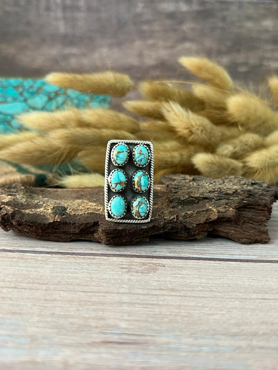 Handmade Sterling Silver Mint Dahlia Collection: Adjustable Bar Ring "Signed Nizhoni"