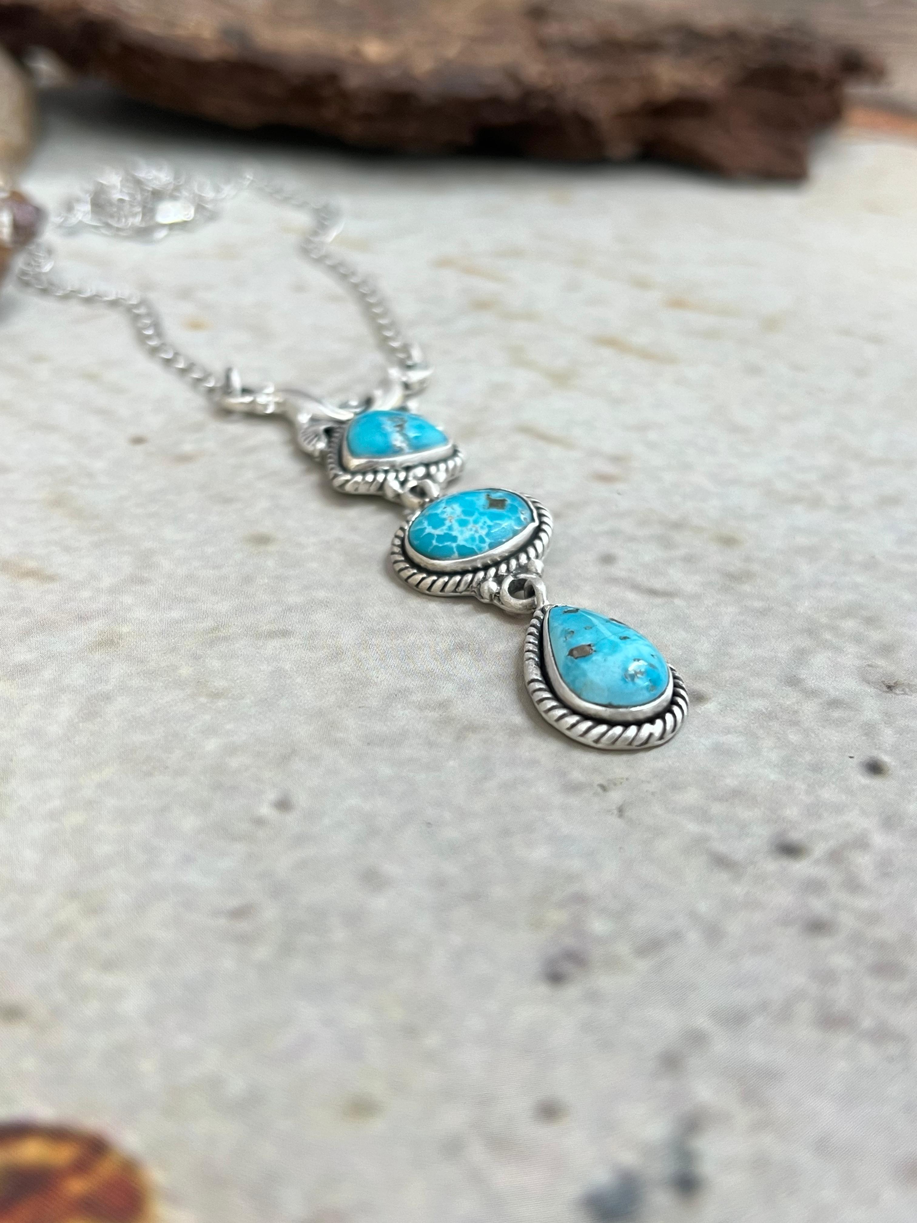 Handmade Sterling Silver White Water Turquoise Necklace Signed Nizhoni
