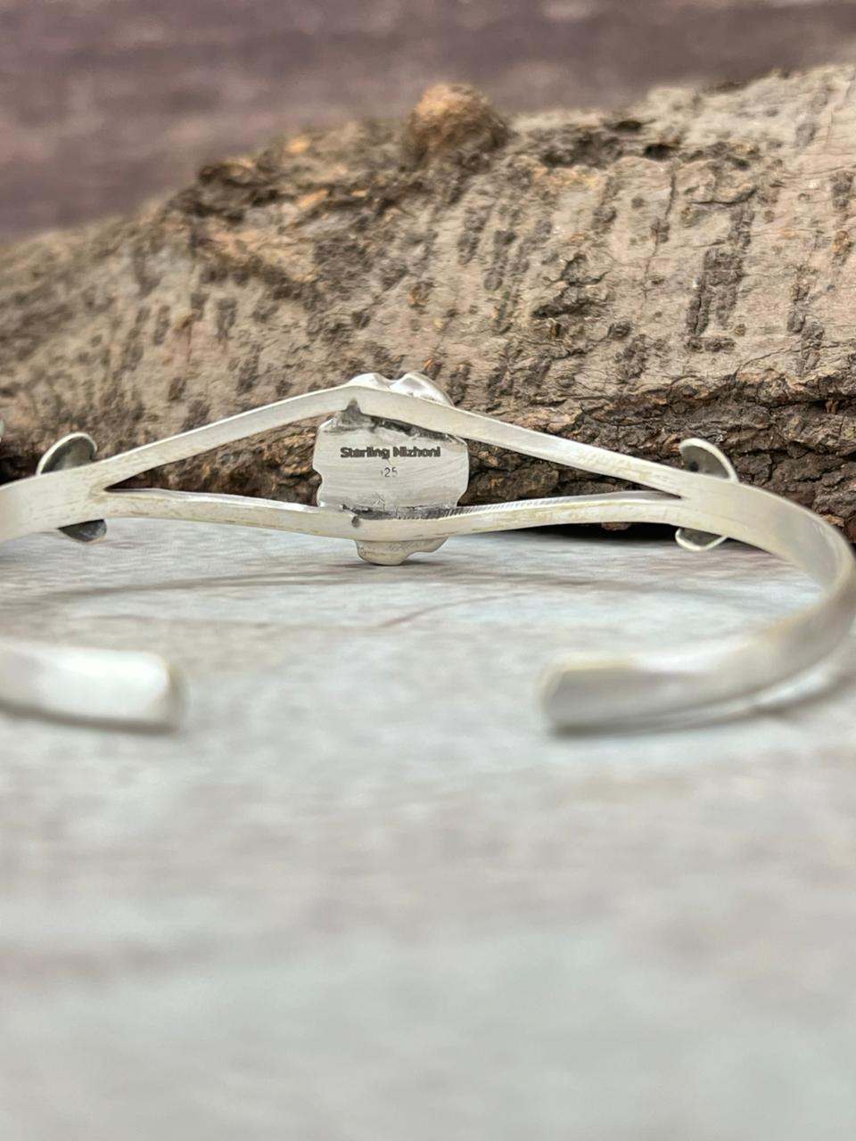 Handmade Sterling Silver Sonoran Mountain Turquoise Cuff Bracelet with Signed Nizhoni