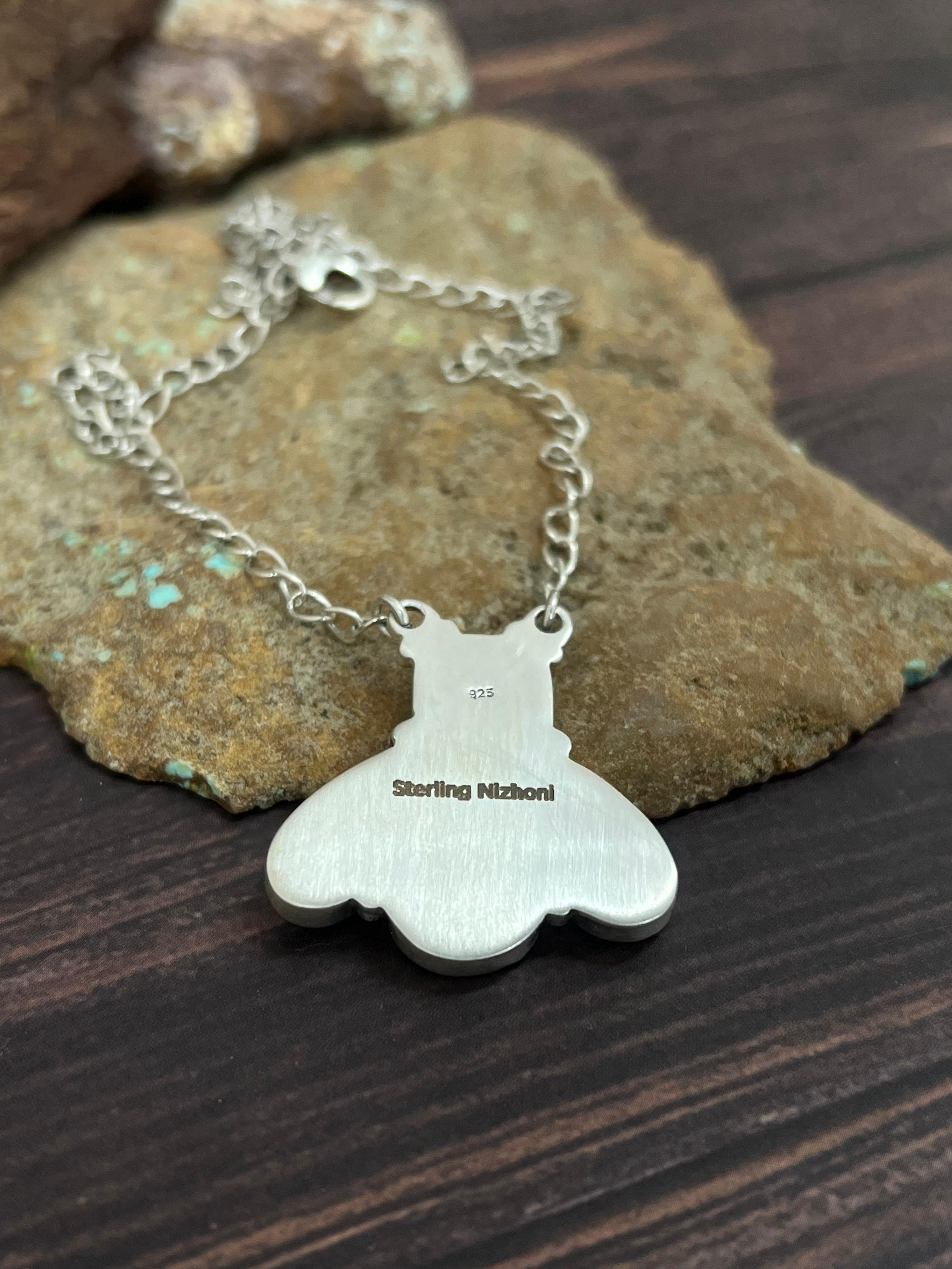 Handmade Sterling Silver South Hill Turquoise Necklace with Signed Nizhoni