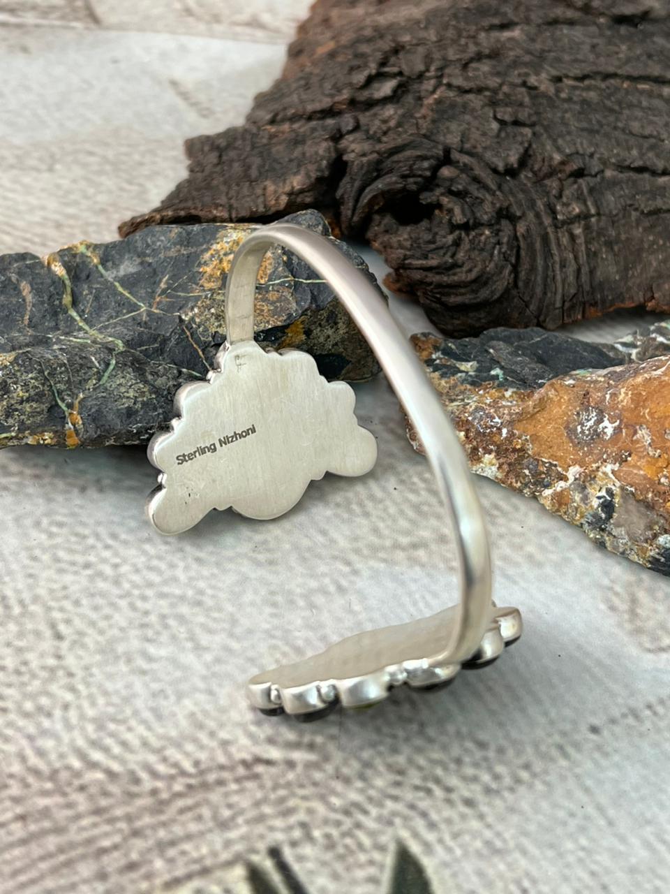 Handmade Sterling Silver Blackjack Turquoise Cuff Bracelet "Signed Nizhoni"