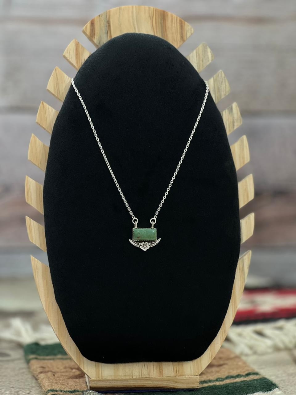 Handmade Sterling Silver Old Stock Royston Turquoise Bar Necklace "Signed Nizhoni"