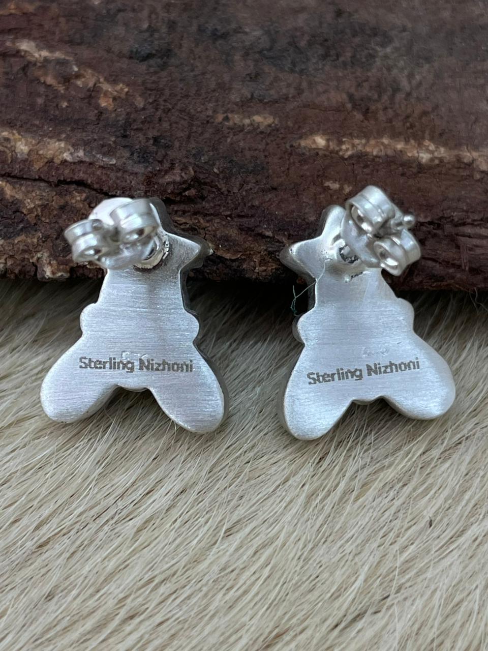 Handmade Sterling Silver Kingman Turquoise Studs Earrings "Signed Nizhoni"