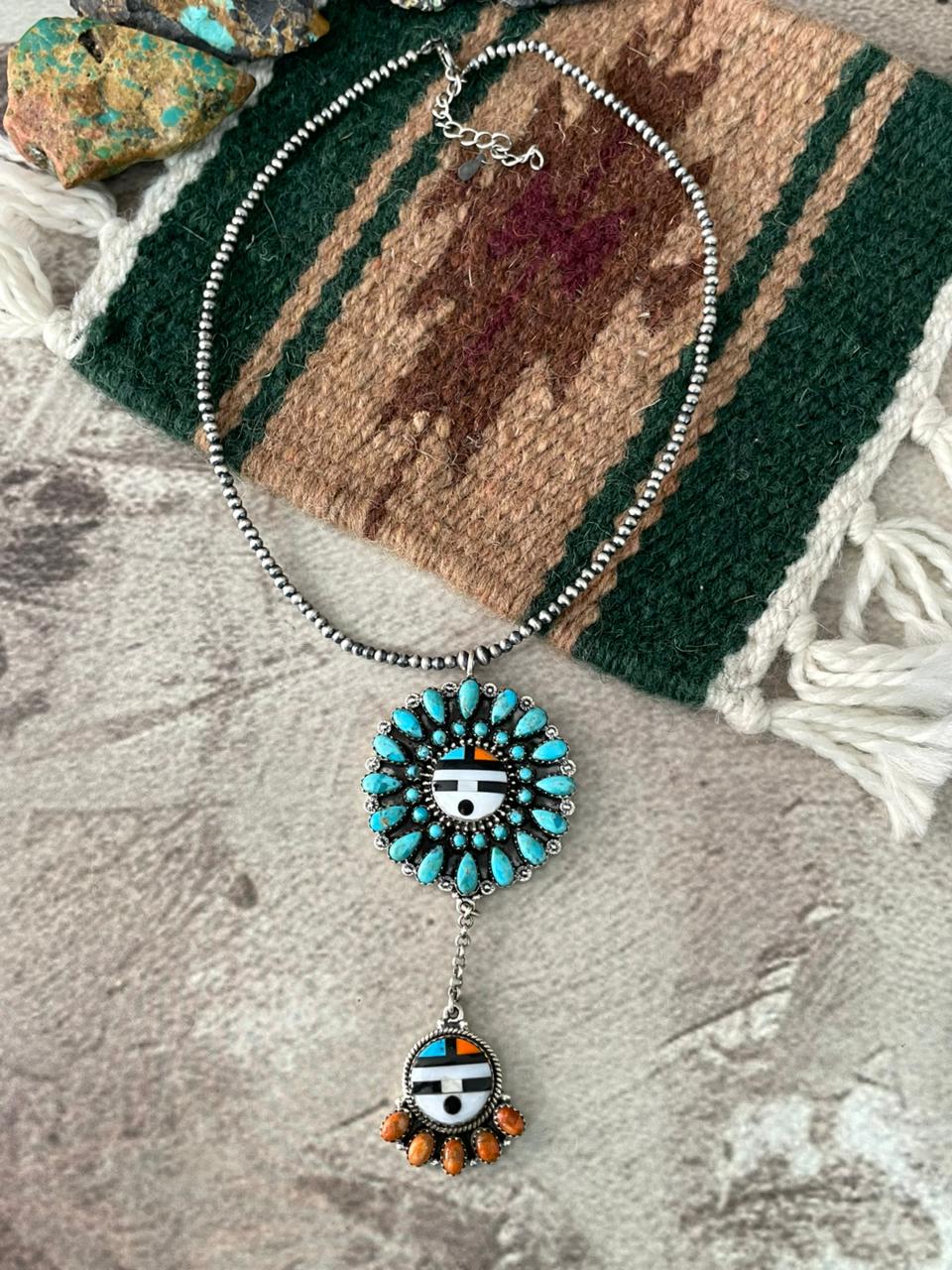 Handmade Sterling Silver Turquoise and MOP Beaded Necklace "Signed Nizhoni"