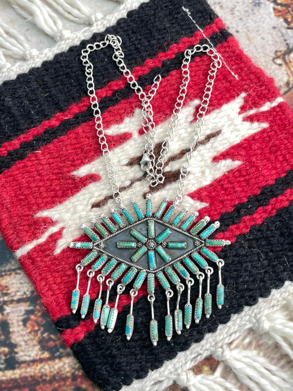Handmade Sterling Silver Needle Collection: Kingman Turquoise Necklace "Signed Nizhoni"