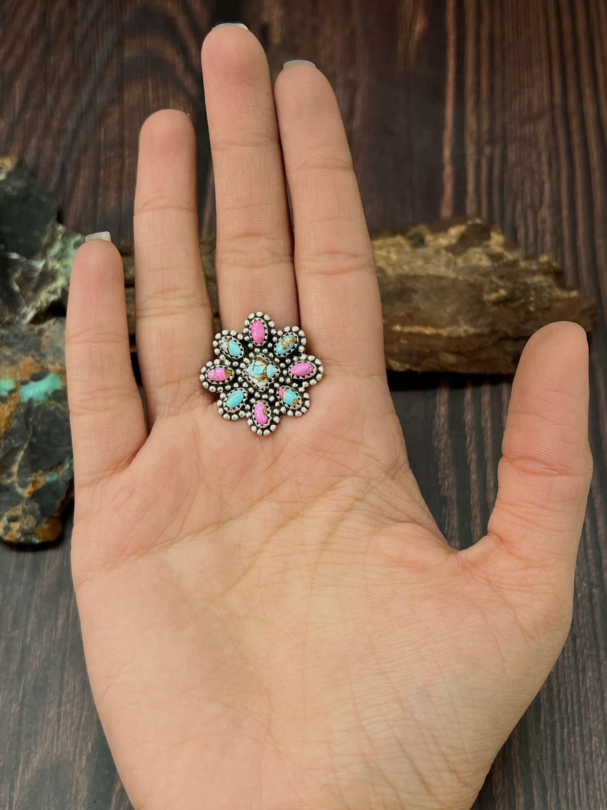 Handmade Sterling Silver Cotton Candy Adjustable Ring "Singed Nizhoni"