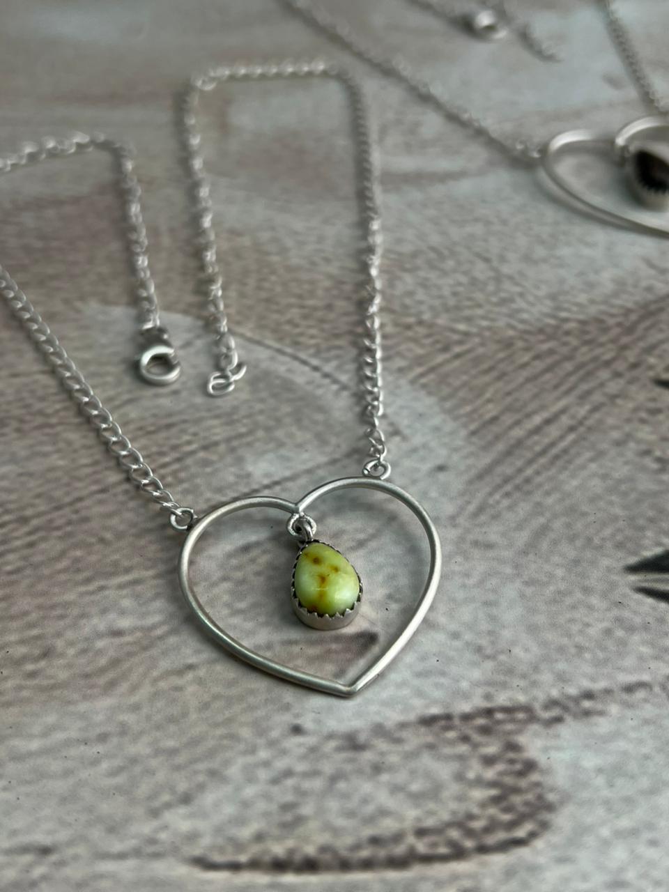 Handmade Sterling Silver Multi Stone Heart Shape Necklace "Signed Nizhoni"