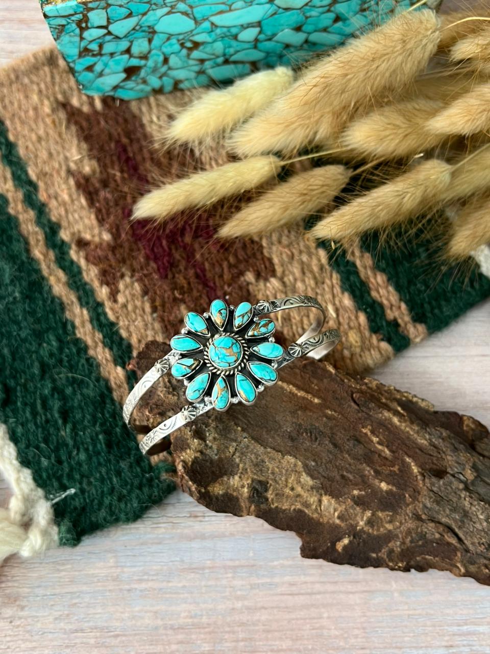 Handmade Sterling Silver Mint Dahlia Collection: Cuff Bracelet "Signed Nizhoni"