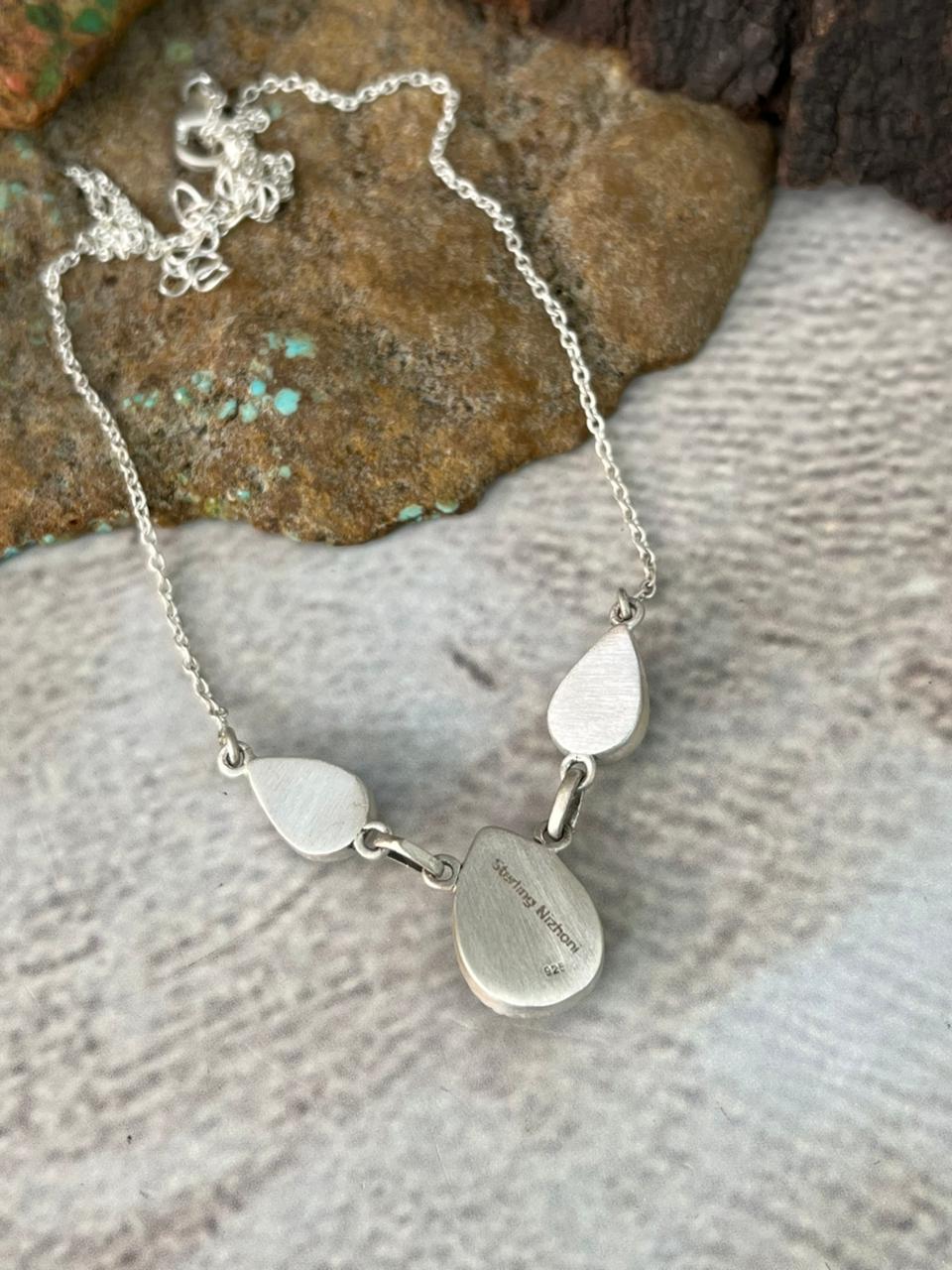 Handmade Sterling Silver Blackjack Turquoise Necklace "Signed Nizhoni"