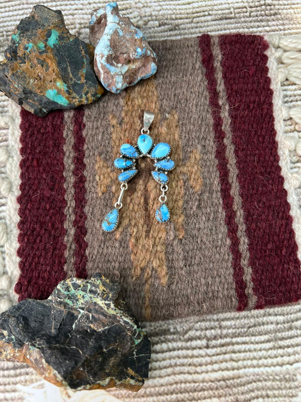 Handmade Sterling Silver Golden Hills Turquoise Naja Pendant "Signed Nizhoni"