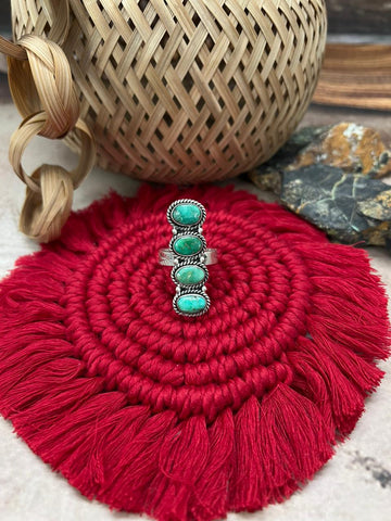 Handmade Sterling Silver Emerald Valley Turquoise Adjustable Ring "Signed Nizhoni"