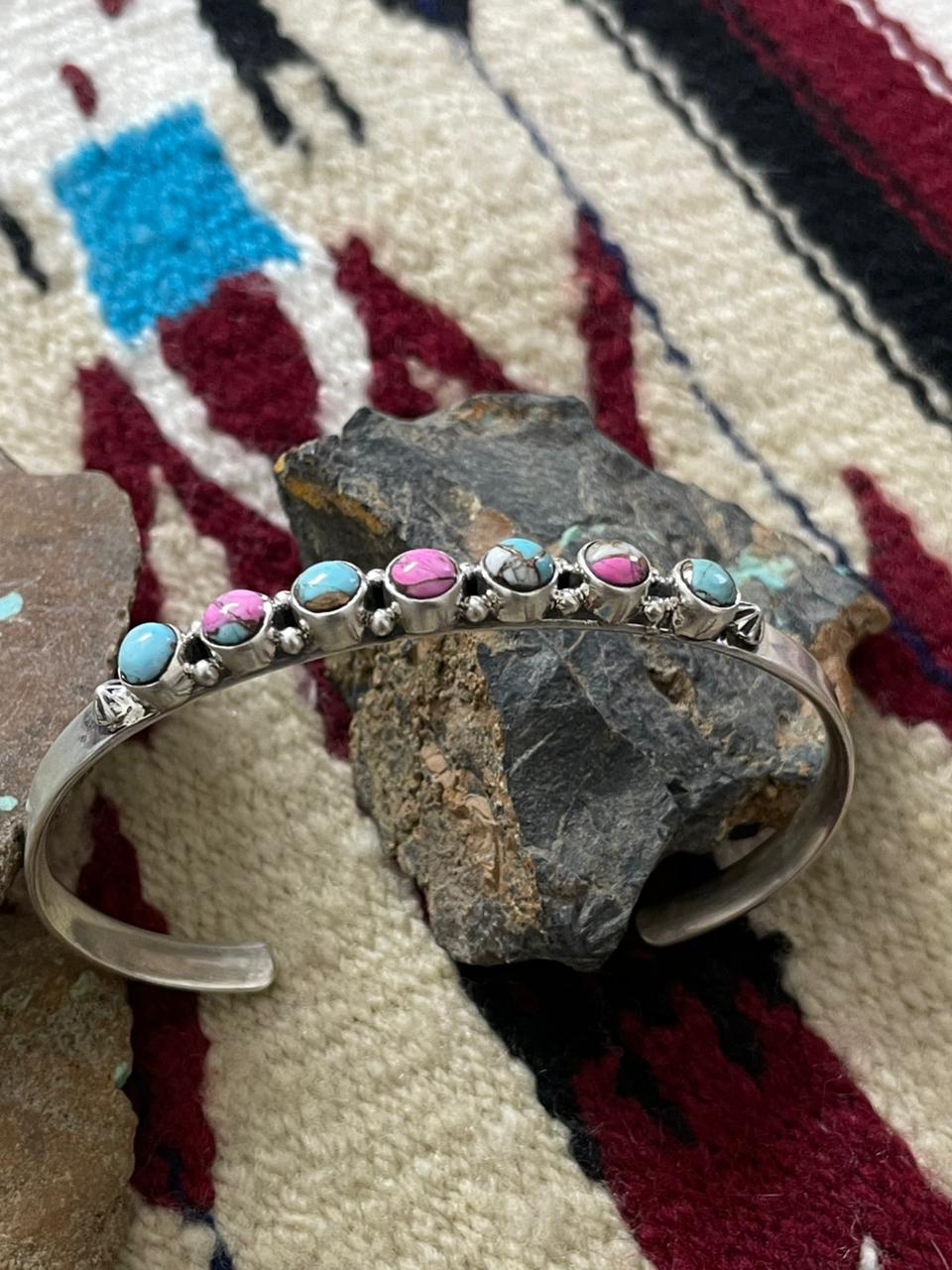Handmade Sterling Silver Cotton Candy Cuff Bracelet "Signed Nizhoni"