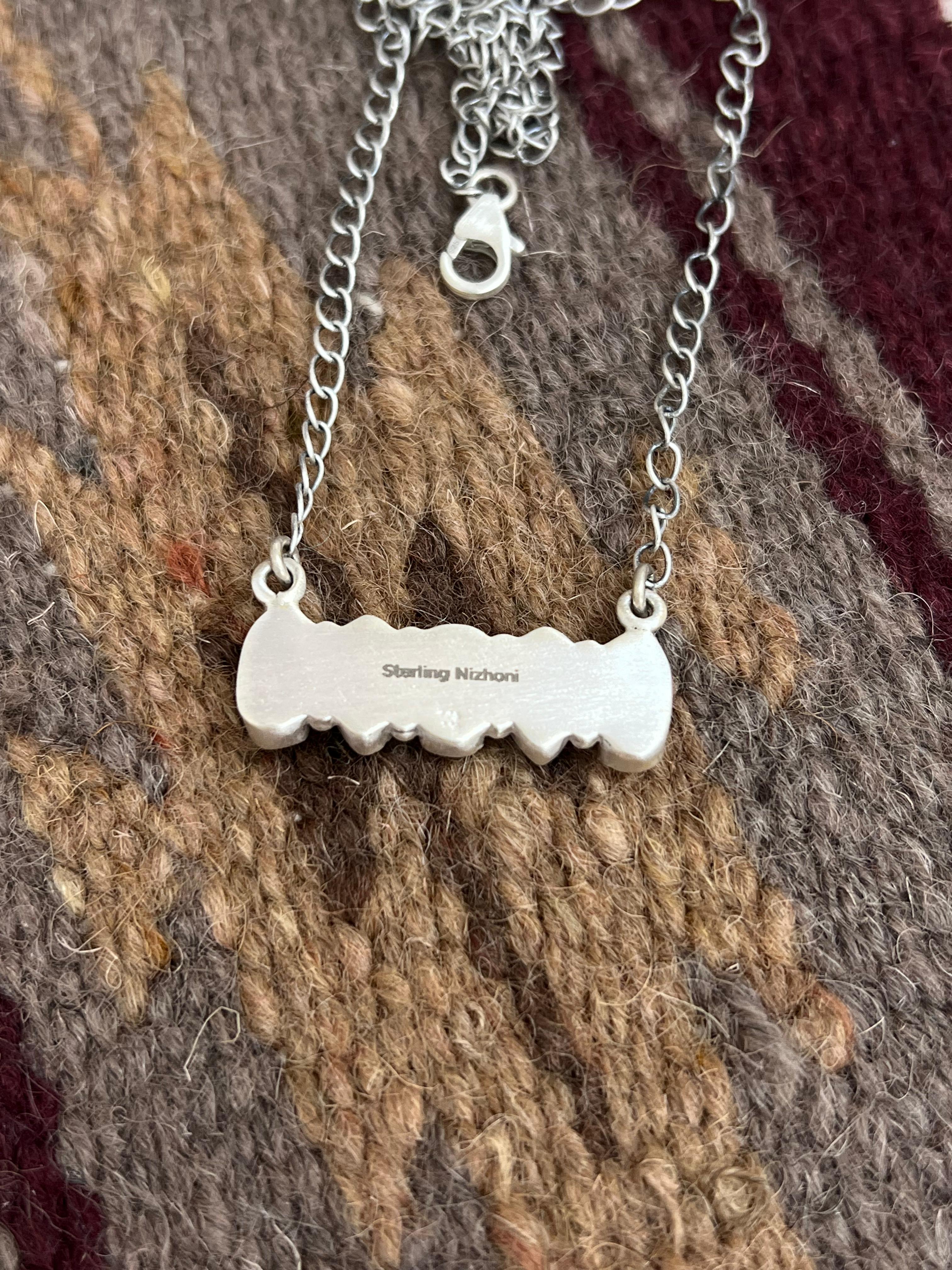 Christmas Collection Handmade Sterling Silver Coral with Peridot Bar Necklace with Signed Nizhoni