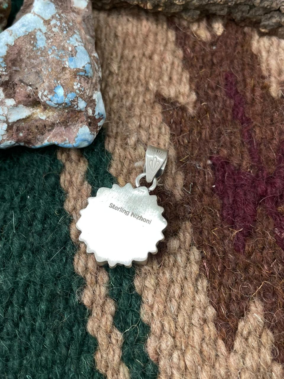 Handmade Sterling Silver Kingman Turquoise Pendant "Signed Nizhoni"