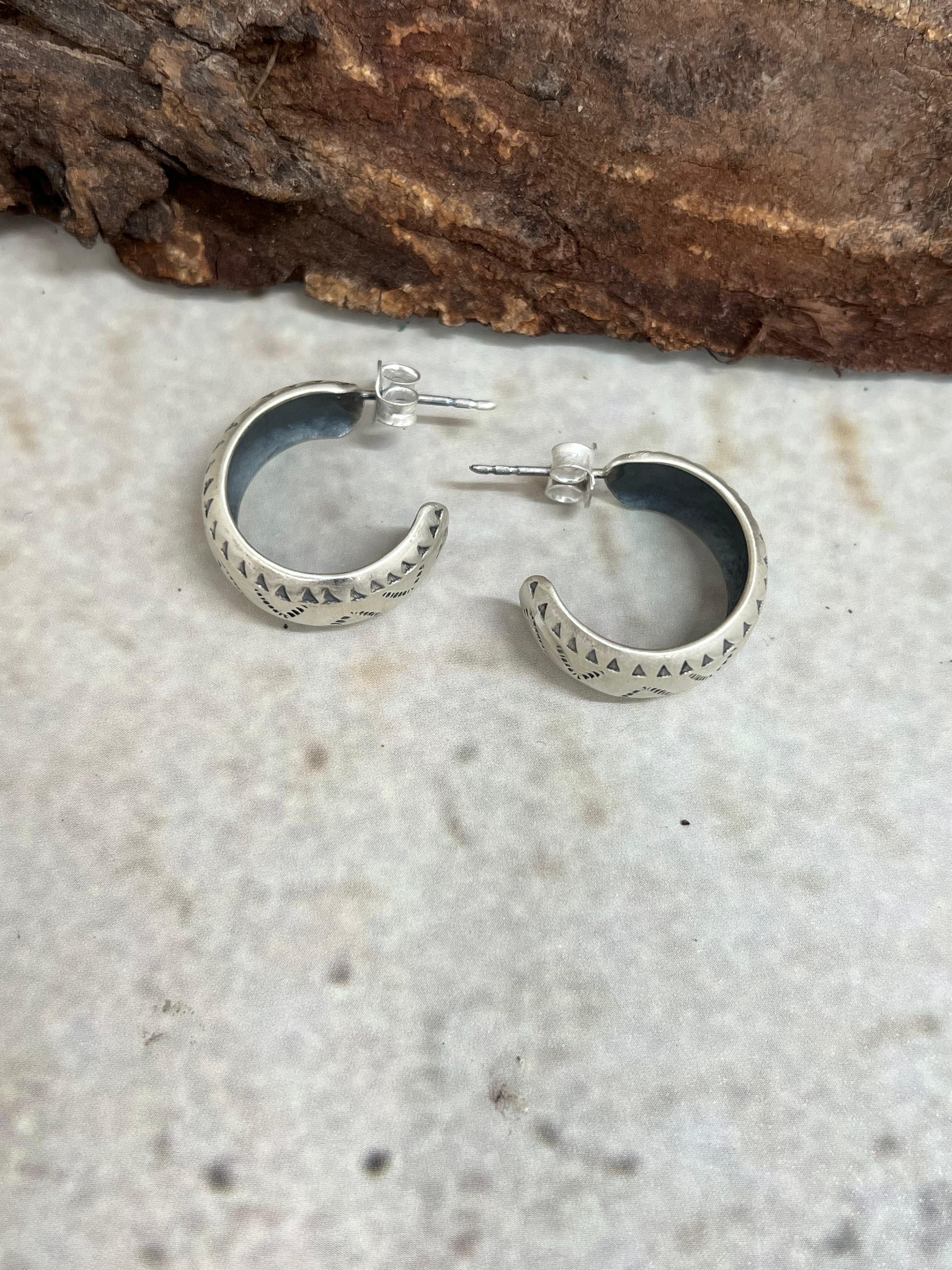 Handmade Sterling Silver Hoop Earrings with Signed Nizhoni