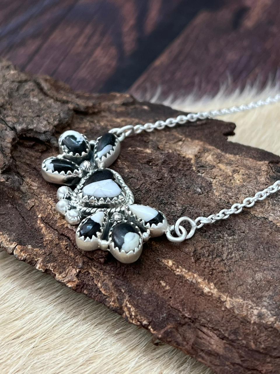 Handmade Sterling Silver White Buffalo Necklace "Signed Nizhoni"