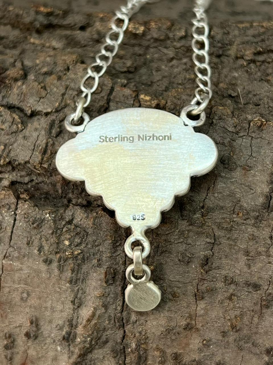 Handmade Sterling Silver Cotton Candy with White Buffalo Necklace "Signed Nizhoni"