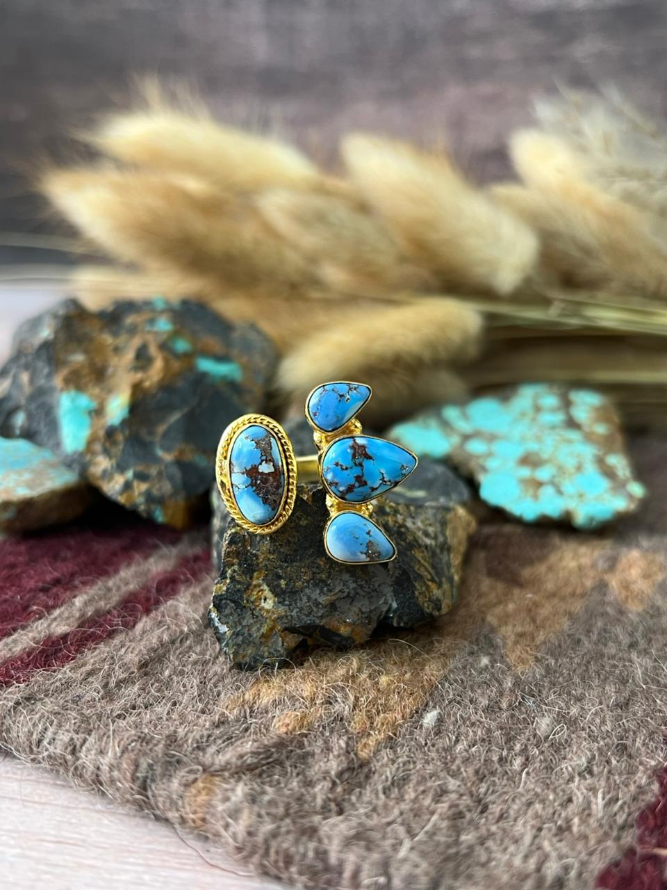 “The Golden Collection” Natural Golden Hills Turquoise Adjustable Ring