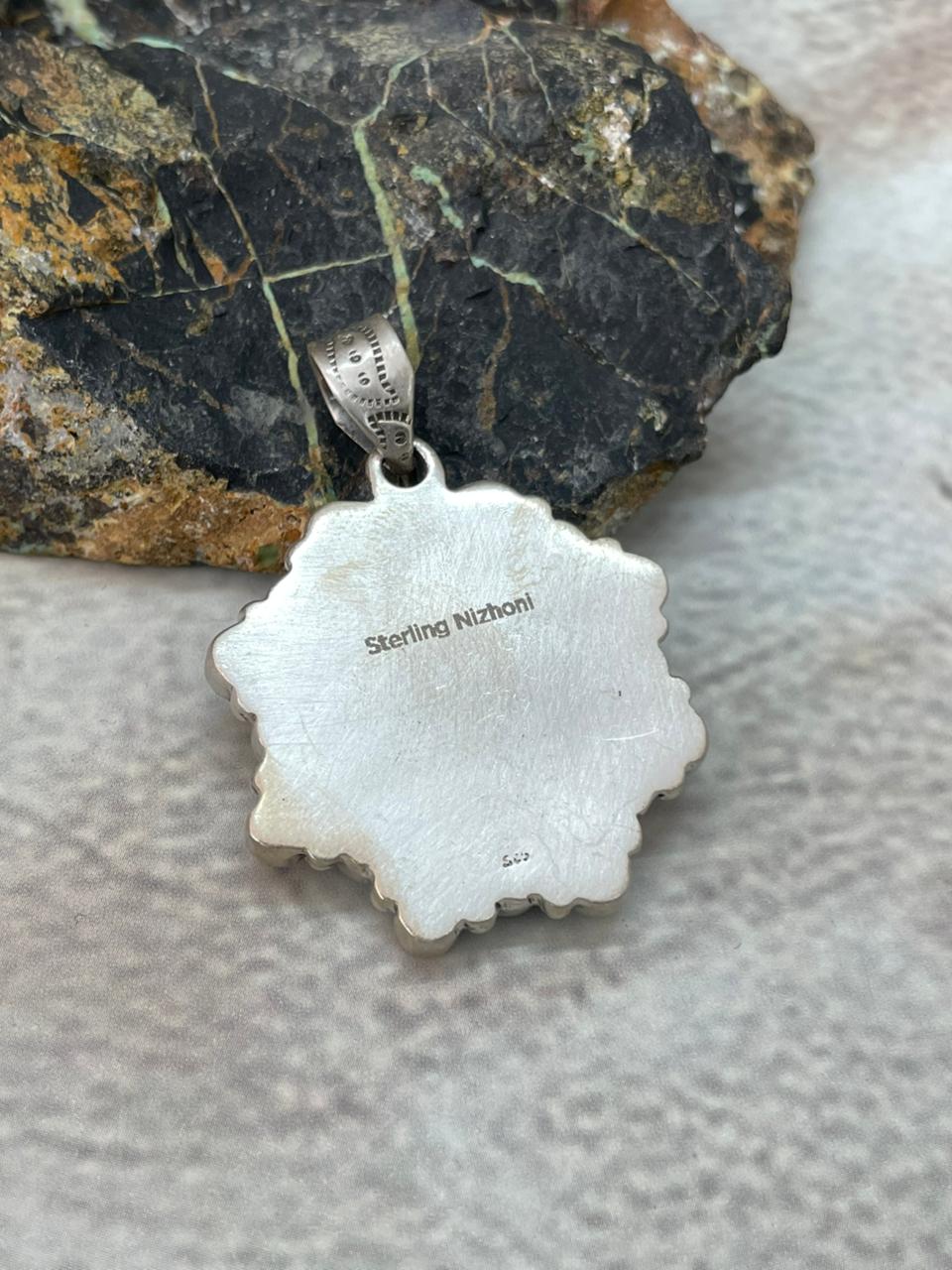 Handmade Sterling Silver Kingman Turquoise Pendant "Signed Nizhoni"