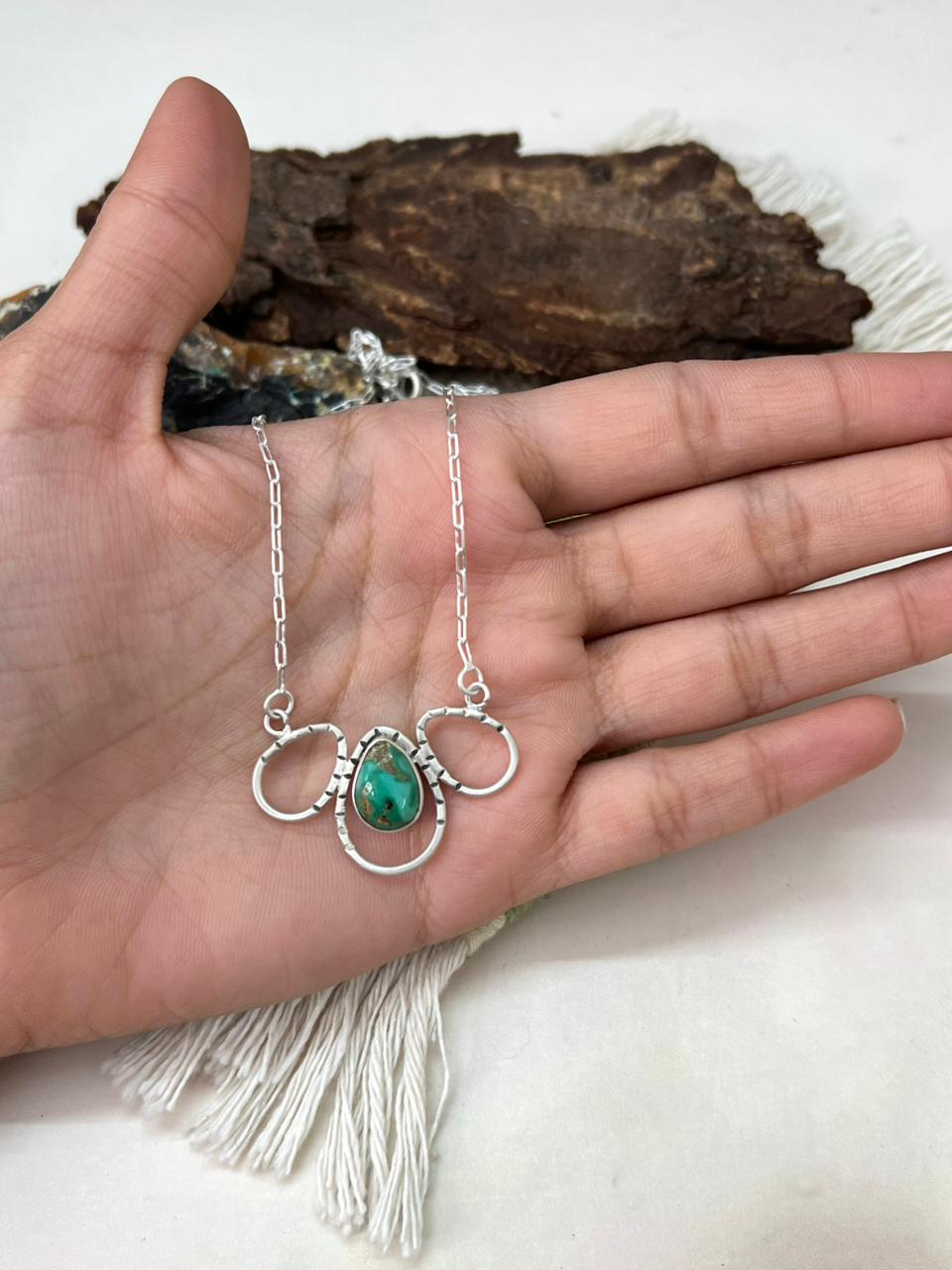 Handmade Sterling Silver Emerald Valley Turquoise Necklace "Signed Nizhoni"