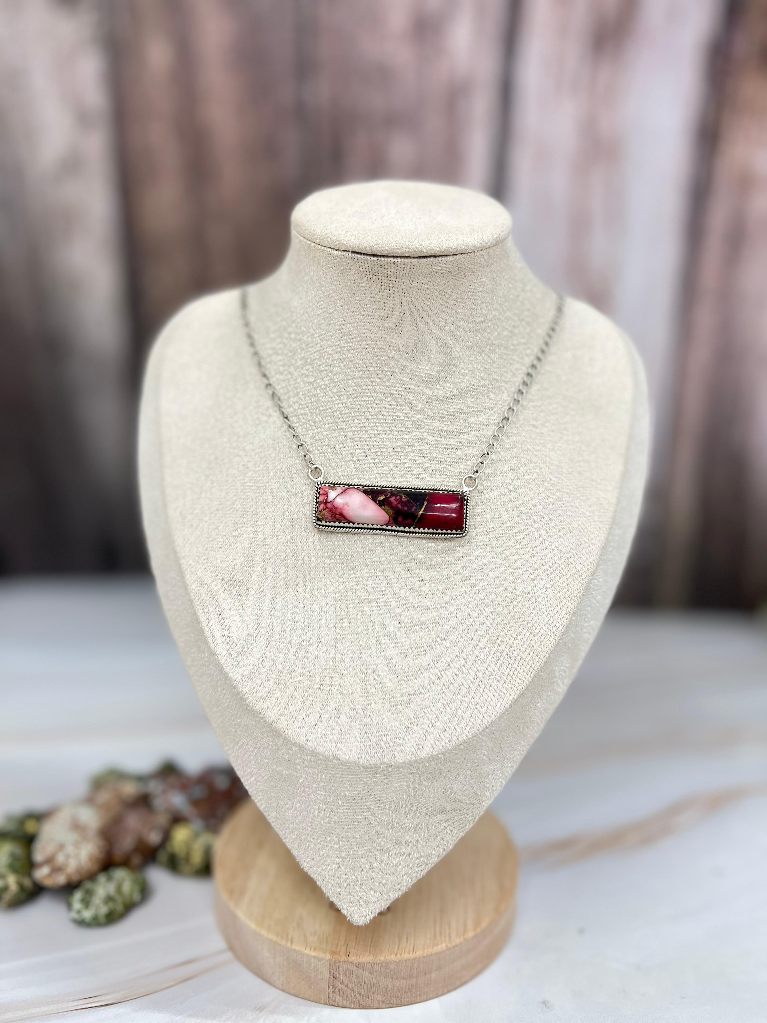 Handmade Sterling Silver Dahlia Rose, Honey Dahlia Bar Necklace with Signed Nizhoni