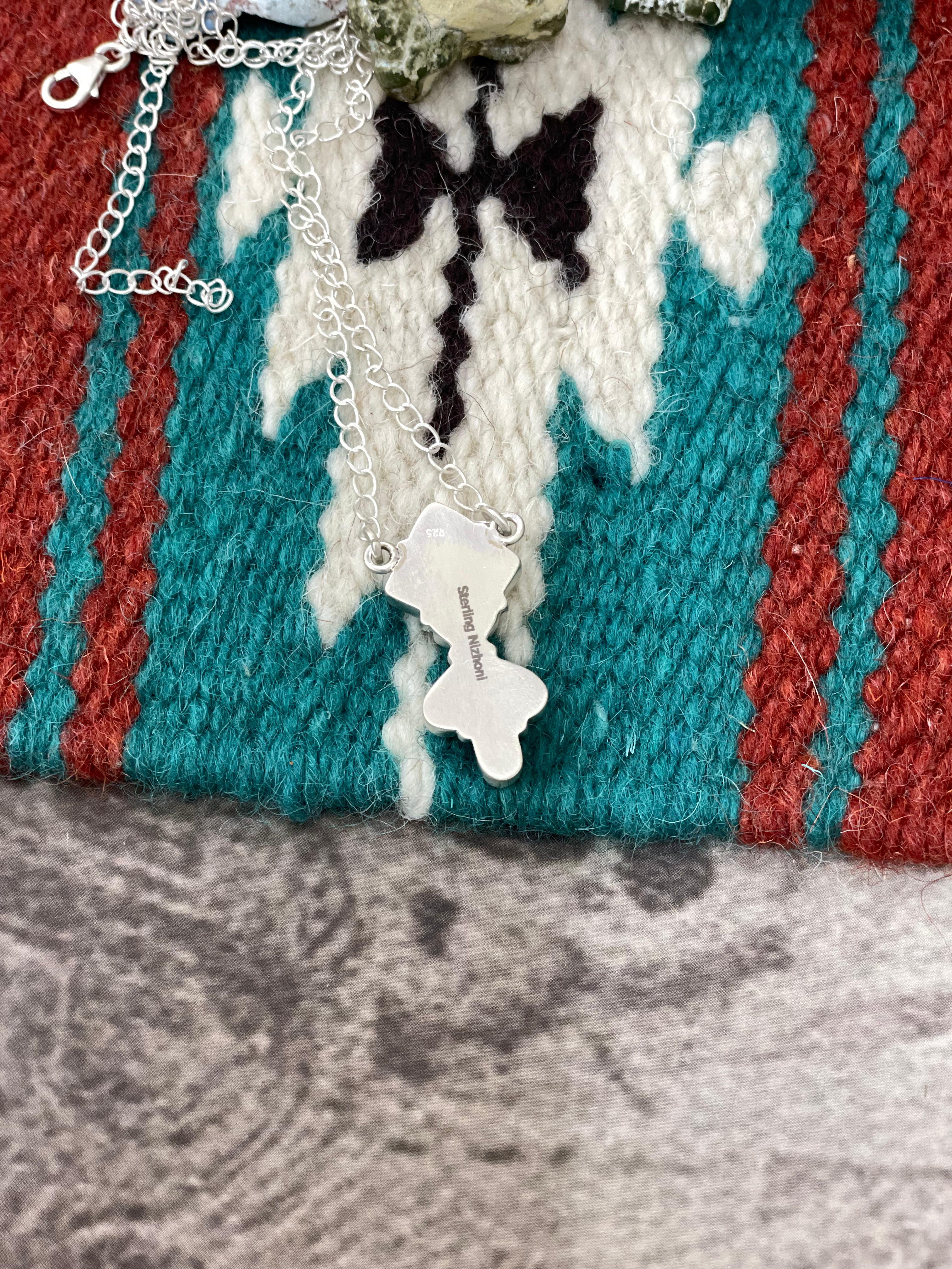 Handmade Sterling Silver Kingman Turquoise with White Buffalo Necklace Signed Nizhoni