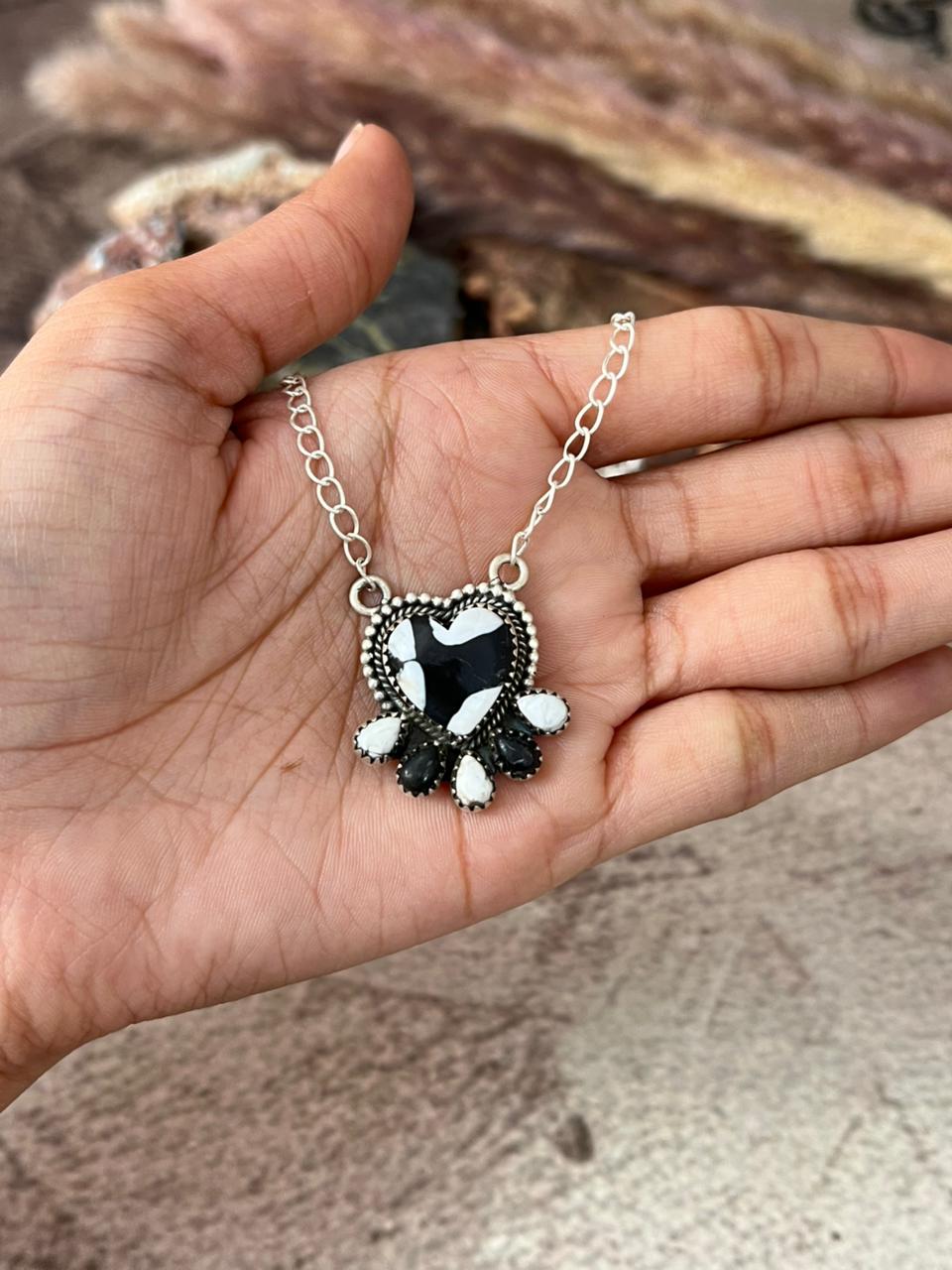 Handmade Sterling Silver White Buffalo Necklace "Signed Nizhoni"
