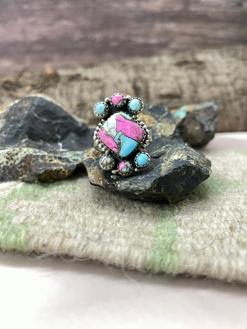 Handmade Sterling Silver Cotton Candy Adjustable Ring "Signed Nizhoni" (3)