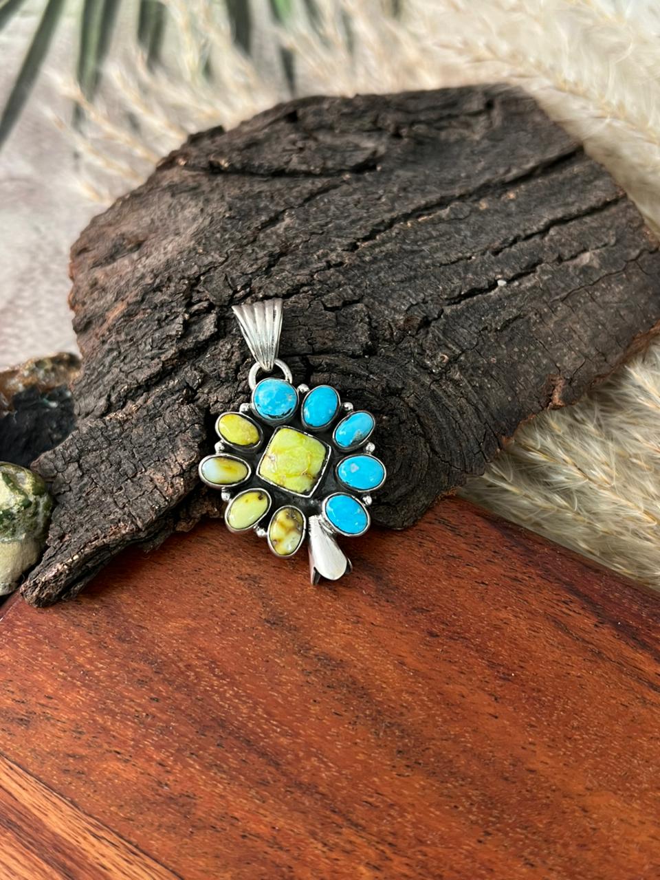 Handmade Sterling Silver Palomino with White Water Turquoise Collection: Pendant "Signed Nizhoni"