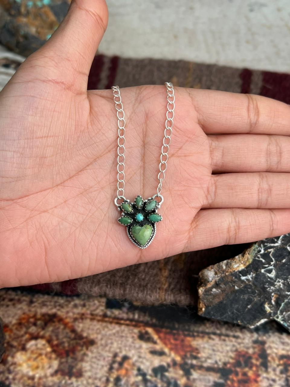 Handmade Sterling Silver Kingman Turquoise Necklace "Signed Nizhoni"