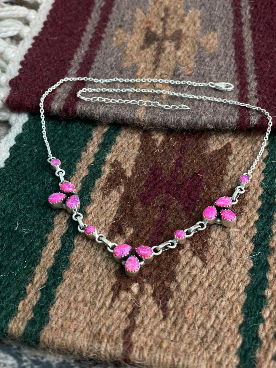 Handmade Sterling Silver Hot Pink Necklace "Signed Nizhoni"
