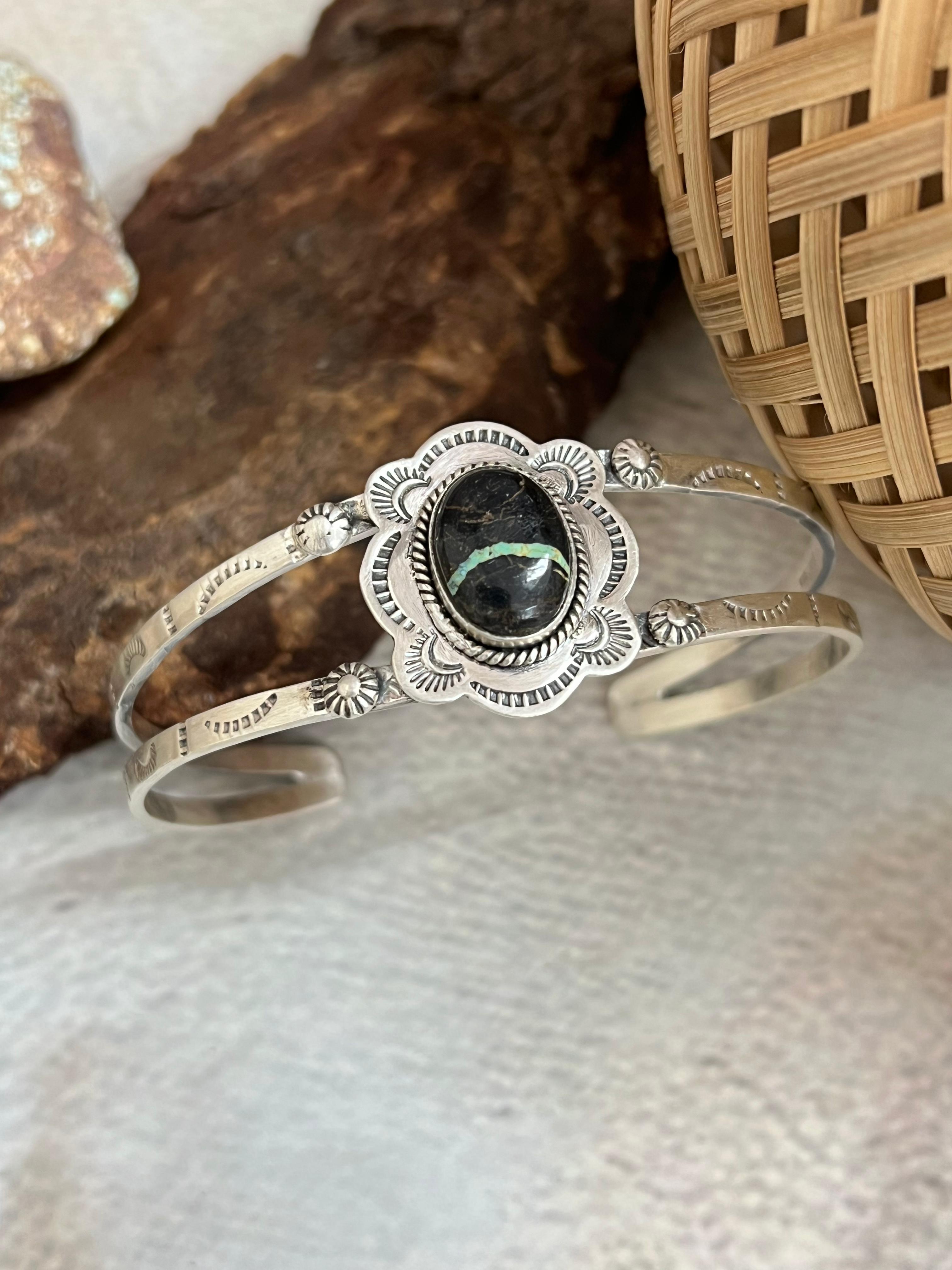 Handmade Sterling Silver Blackjack Cuff Bracelet with Signed Nizhoni