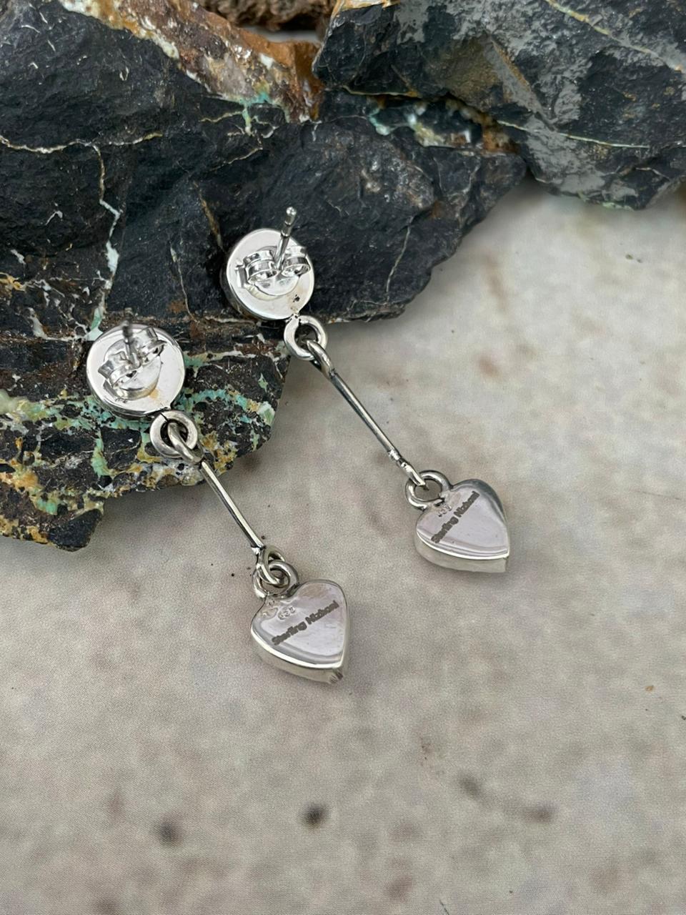 "Heart Collection" Handmade Sterling Silver Hot Pink Post Dangle Earrings "Signed Nizhoni"